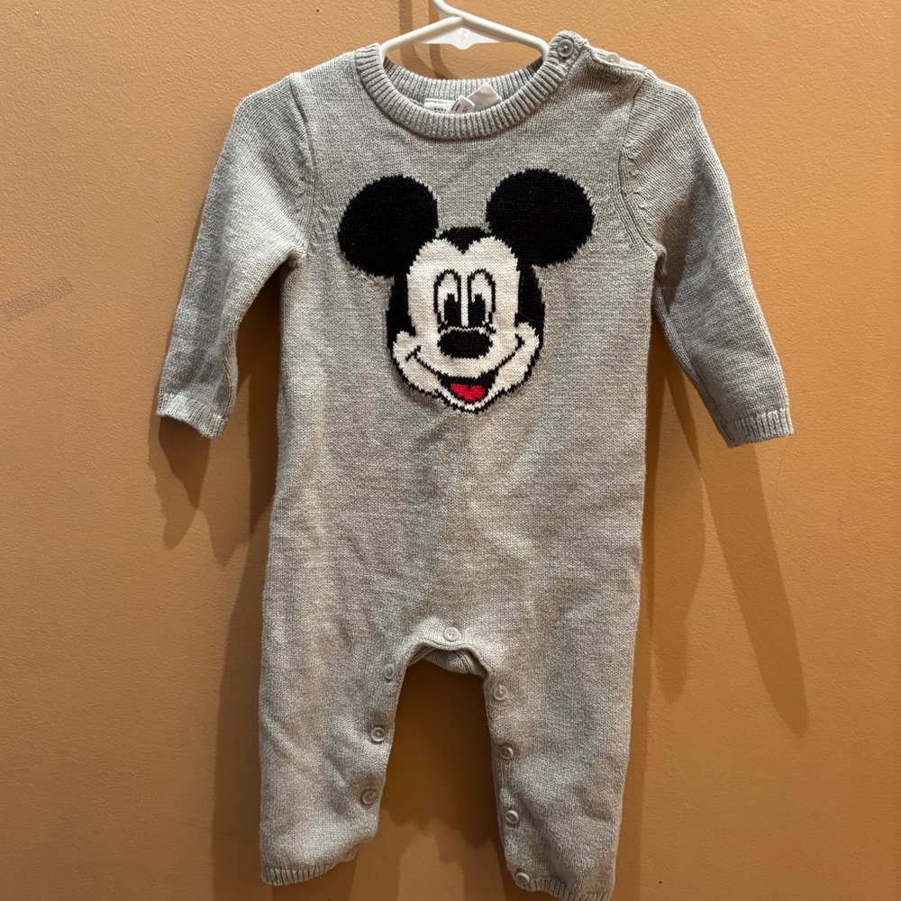 Disney Baby Gap Mickey Mouse One Piece Sweater Knit Button Romper 6-12 Months